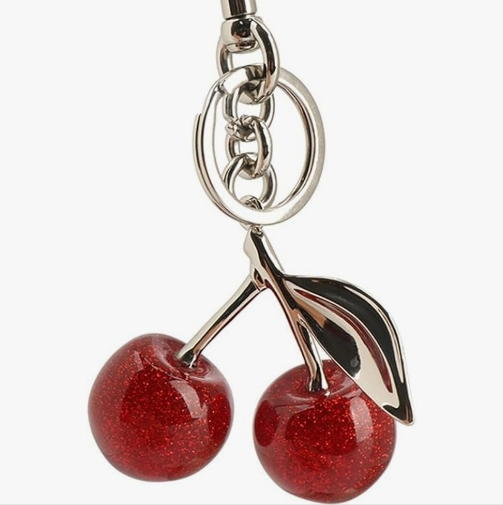 Cherry Keychain/Bag Charm with Red/Silver Accents